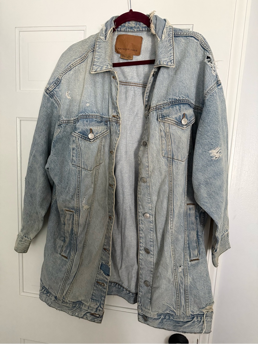 American Eagle Outfitters Distressed Light Blue Denim Jacket
